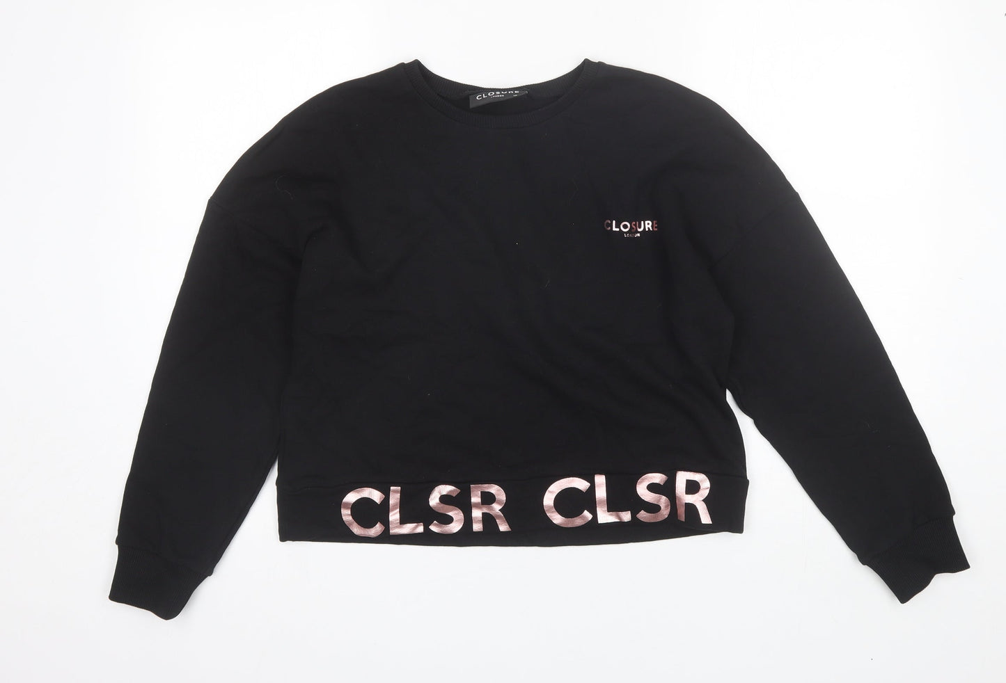 Closure Womens Black Round Neck  Cotton Pullover Jumper Size 10