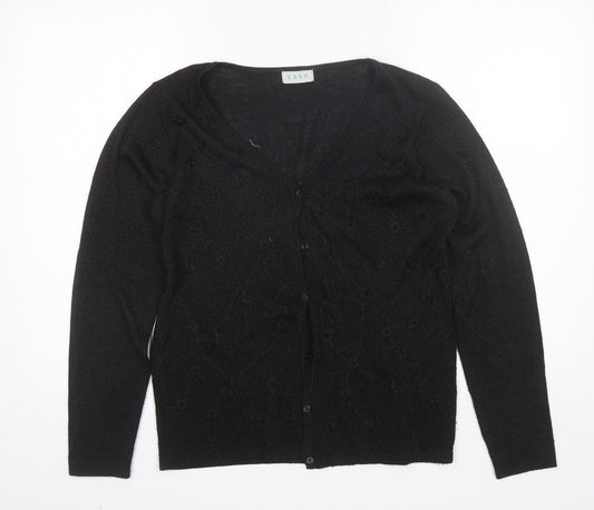 Soon Womens Black V-Neck  Viscose Cardigan Jumper Size S