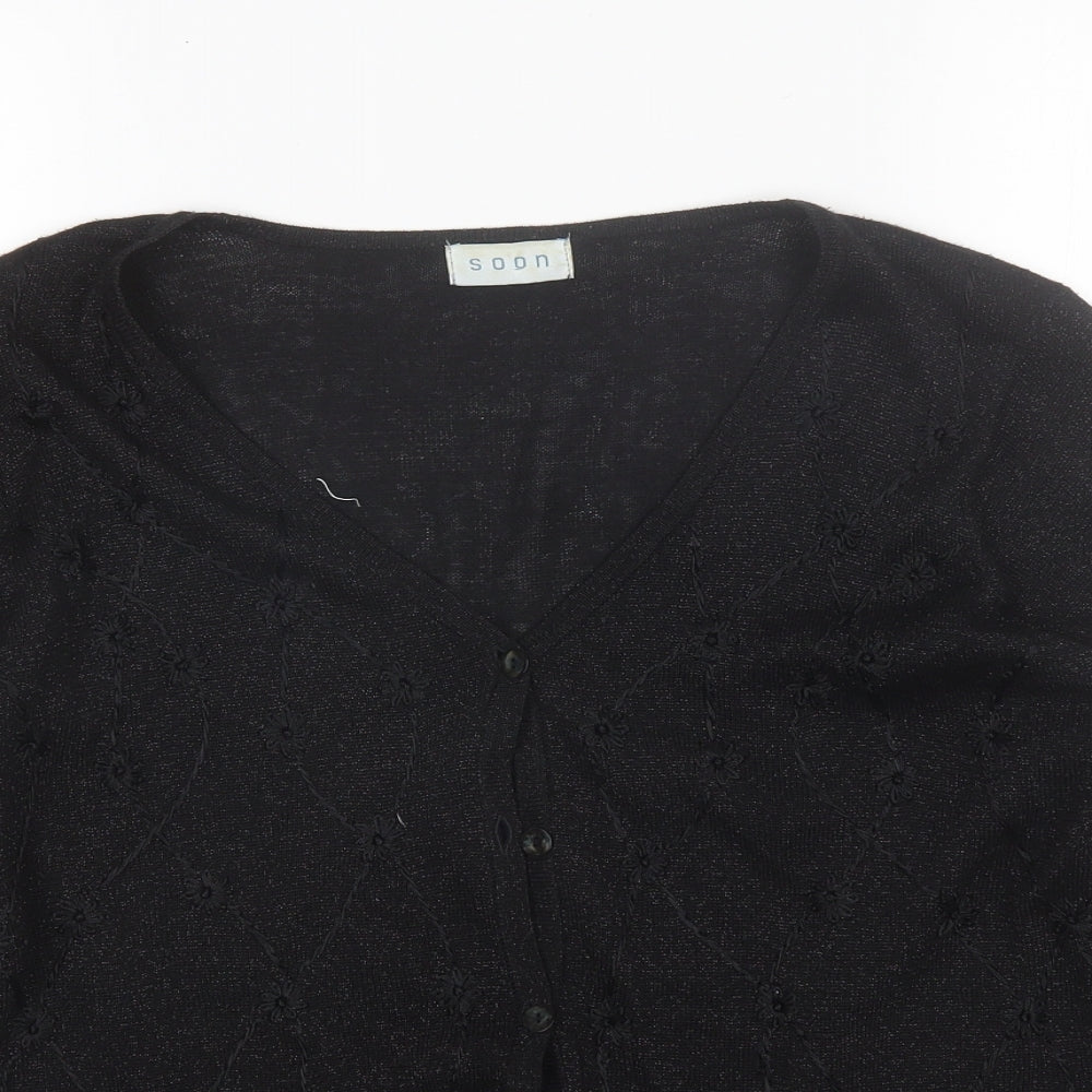 Soon Womens Black V-Neck  Viscose Cardigan Jumper Size S