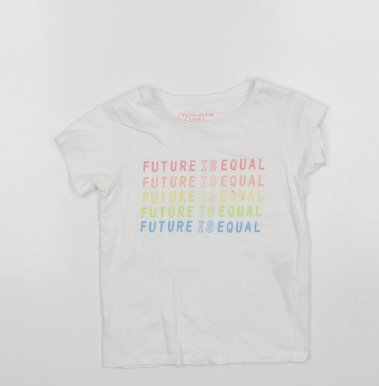 Primark Girls White  Cotton Basic T-Shirt Size 4-5 Years Round Neck