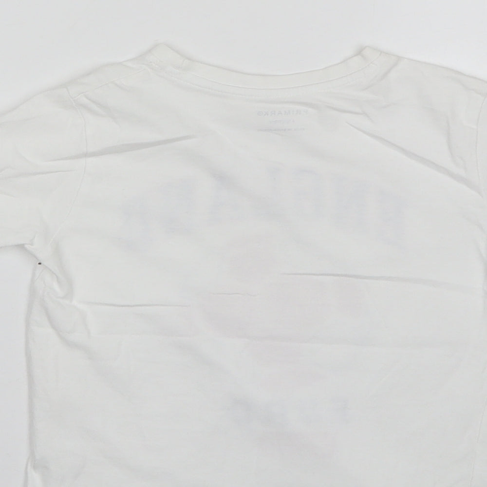 Primark Boys White  Cotton Basic T-Shirt Size 4-5 Years Round Neck