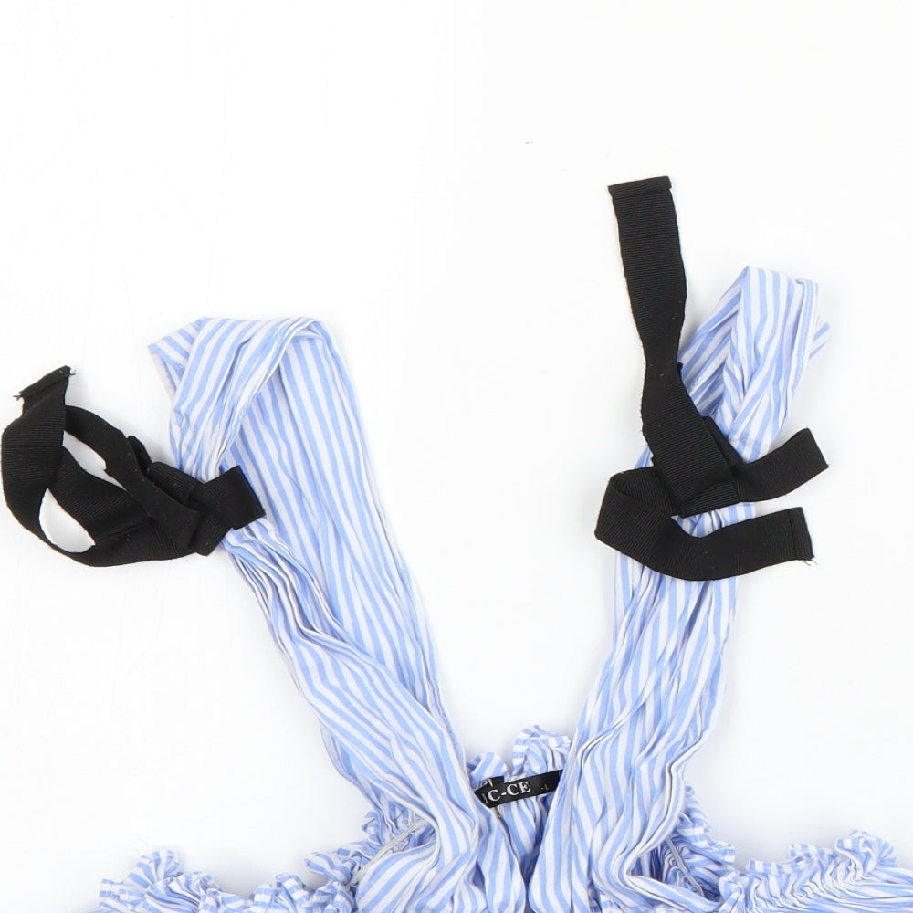 LUC CE Womens Blue Striped Polyethylene Basic Blouse Size L One Shoulder