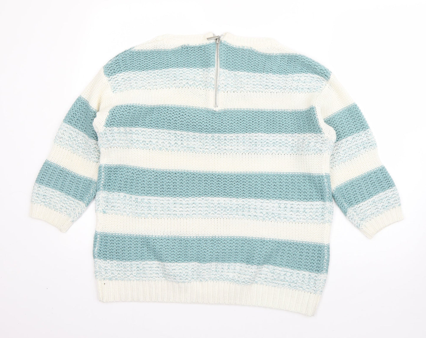 BM Womens White High Neck Striped Acrylic Pullover Jumper Size M