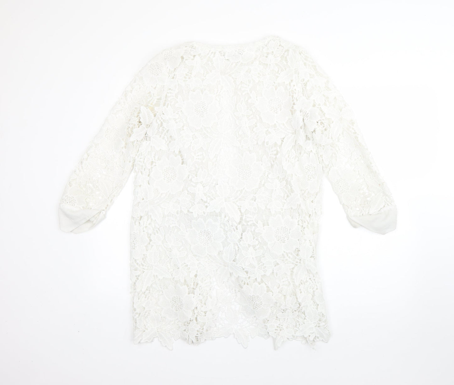 Quiz Womens White Round Neck Floral Polyester Cardigan Jumper Size 8