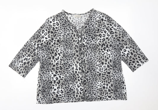 CANDA Womens Multicoloured Animal Print  Basic T-Shirt Size XL V-Neck