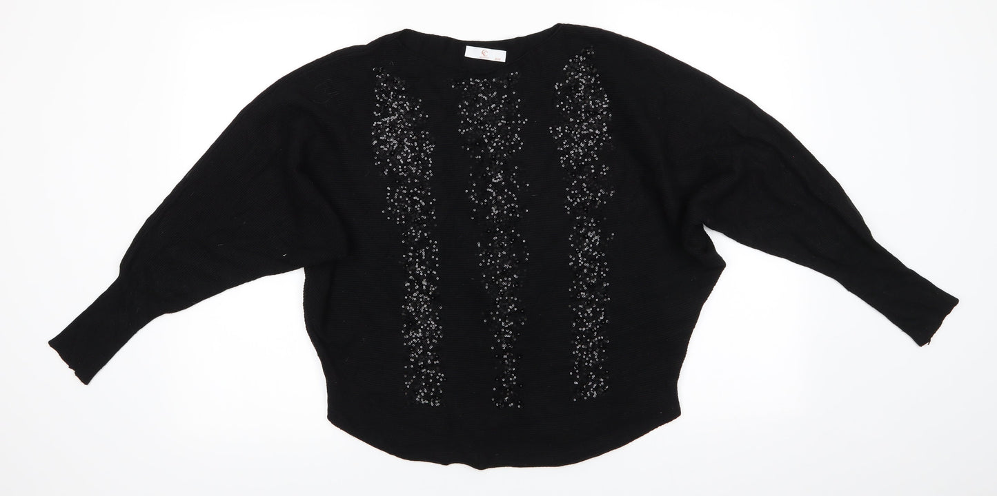 CC Fashion Womens Black Crew Neck  Viscose Pullover Jumper Size S   - Batwing Sleeve