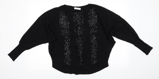 CC Fashion Womens Black Crew Neck  Viscose Pullover Jumper Size S   - Batwing Sleeve