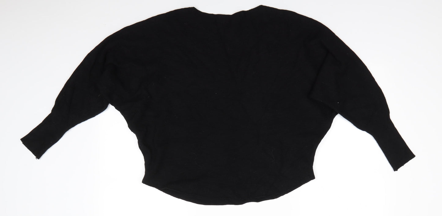 CC Fashion Womens Black Crew Neck  Viscose Pullover Jumper Size S   - Batwing Sleeve