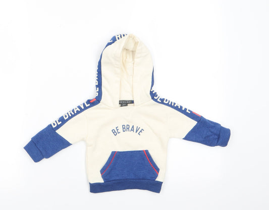 Primark Boys Ivory Colourblock Cotton Pullover Jumper Size 3-6 Months   - Hoodie Be Brave Ivory & Blue