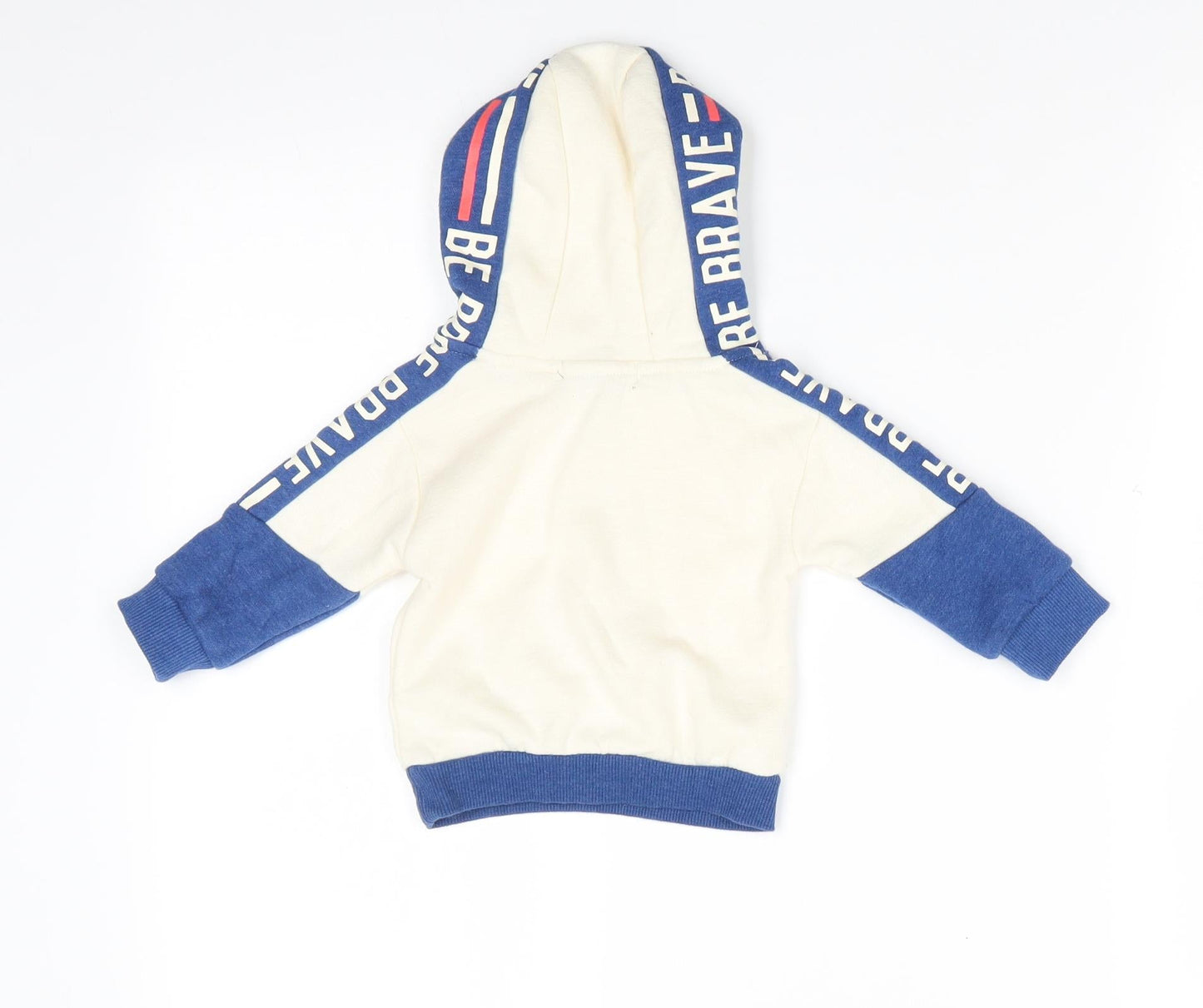 Primark Boys Ivory Colourblock Cotton Pullover Jumper Size 3-6 Months   - Hoodie Be Brave Ivory & Blue