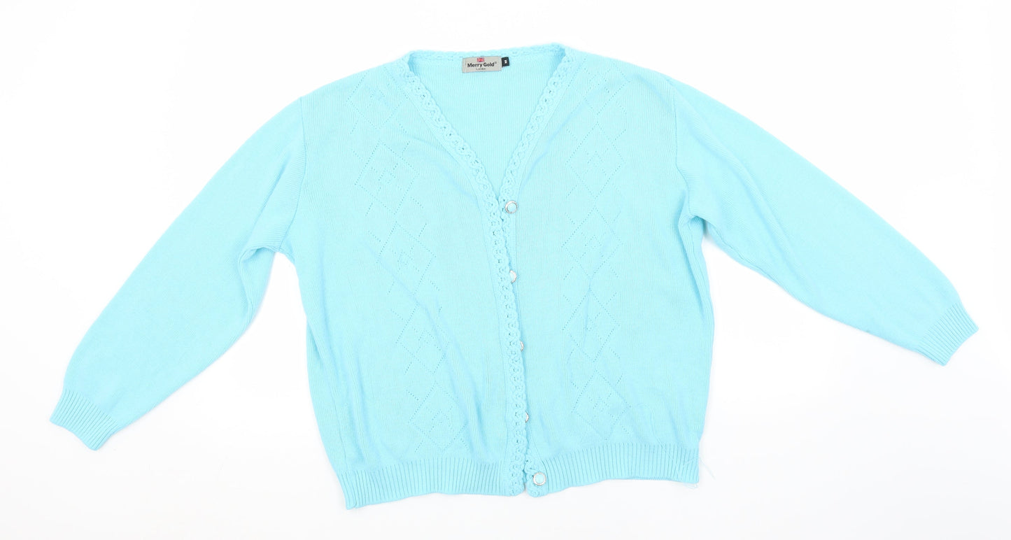 Merry Gold Womens Blue Round Neck  Acrylic Cardigan Jumper Size M