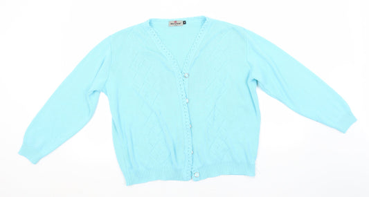 Merry Gold Womens Blue Round Neck  Acrylic Cardigan Jumper Size M