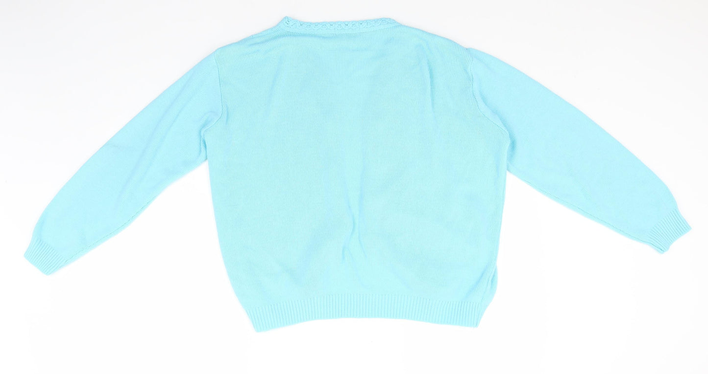 Merry Gold Womens Blue Round Neck  Acrylic Cardigan Jumper Size M