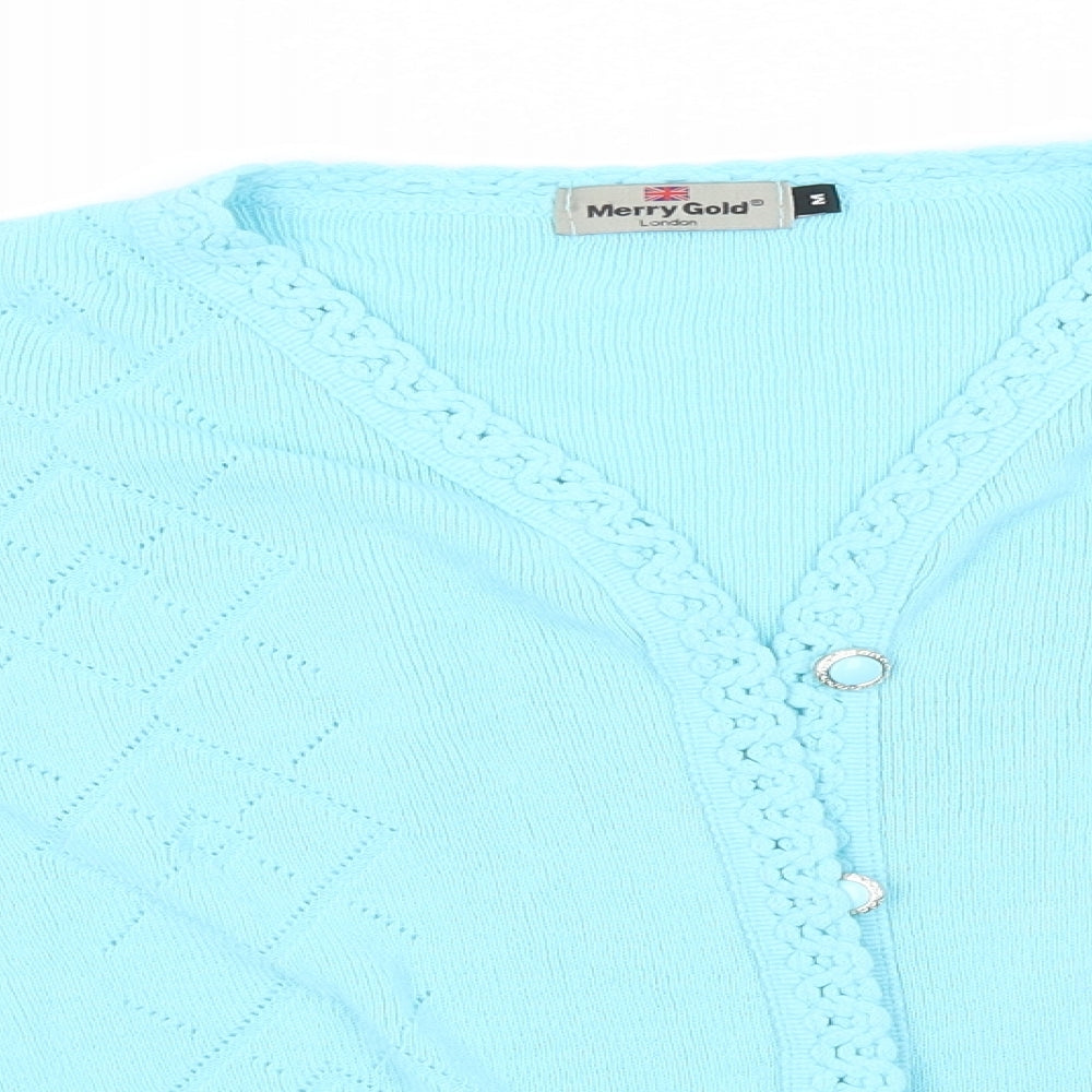 Merry Gold Womens Blue Round Neck  Acrylic Cardigan Jumper Size M