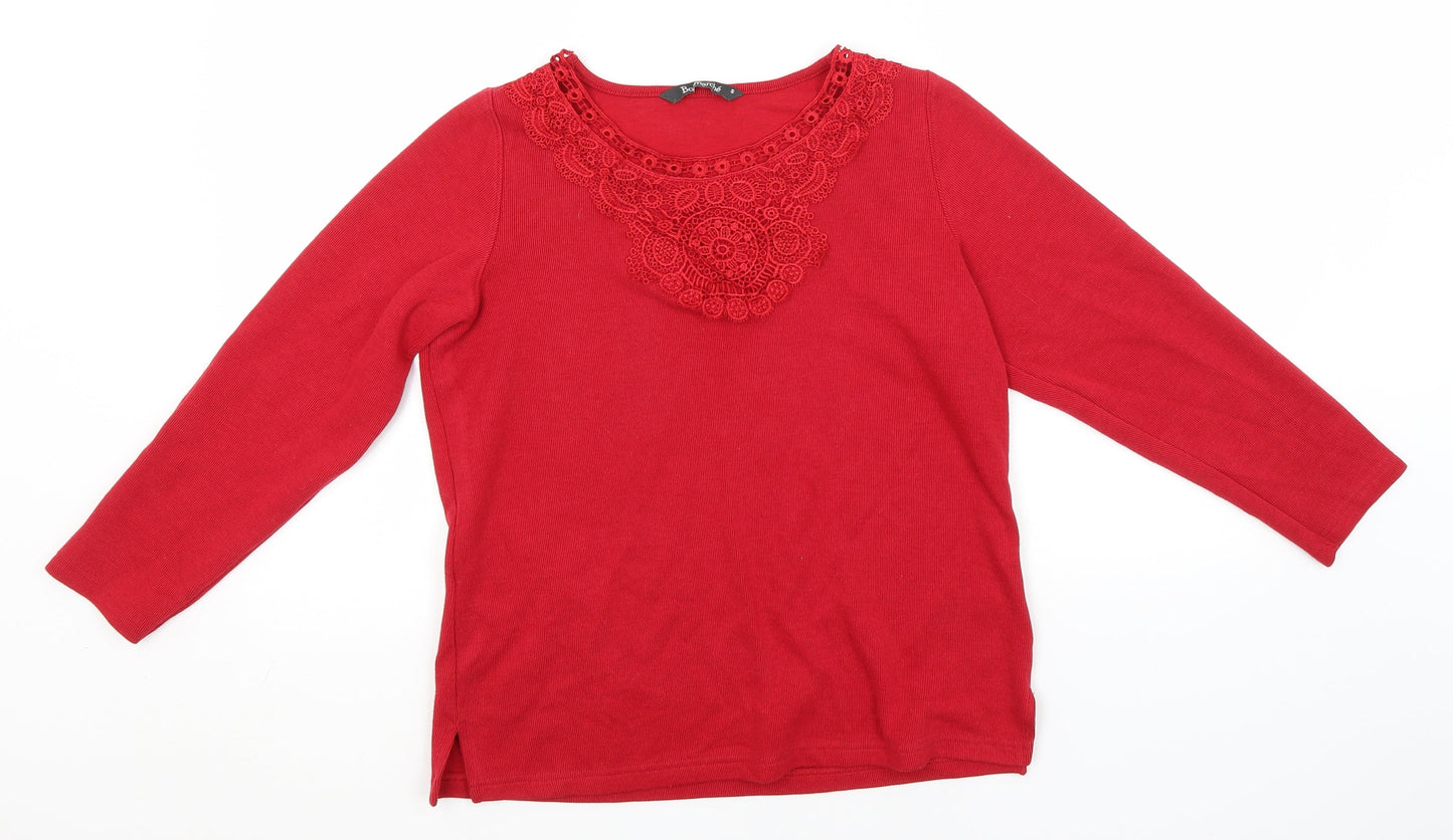 Bonmarché Womens Red Round Neck  Polyester Pullover Jumper Size S