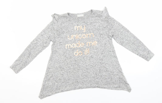 Matalan Girls Grey  Viscose Basic T-Shirt Size 8 Years Round Neck  - My Unicorn made me Do it!