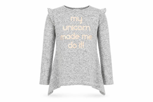 Matalan Girls Grey  Viscose Basic T-Shirt Size 8 Years Round Neck  - My Unicorn made me Do it!