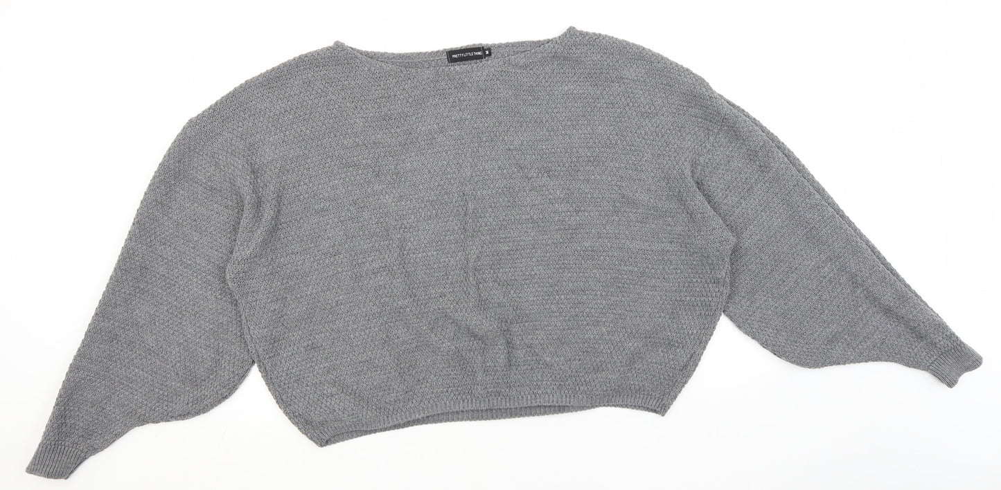 PRETTYLITTLETHING Womens Grey Round Neck  Acrylic Pullover Jumper Size M