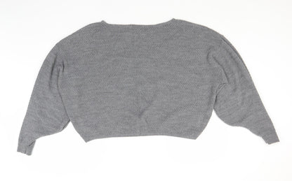 PRETTYLITTLETHING Womens Grey Round Neck  Acrylic Pullover Jumper Size M