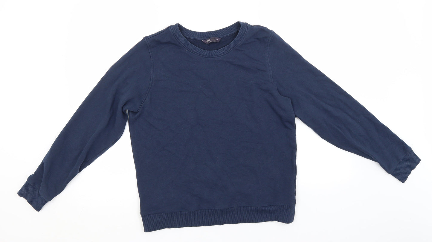 Marks and Spencer Womens Blue Round Neck  Cotton Pullover Jumper Size 12