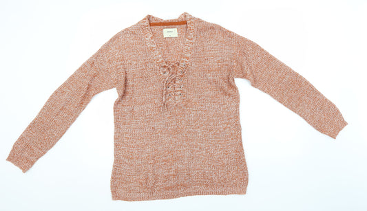 Papaya Womens Orange V-Neck  Acrylic Pullover Jumper Size M