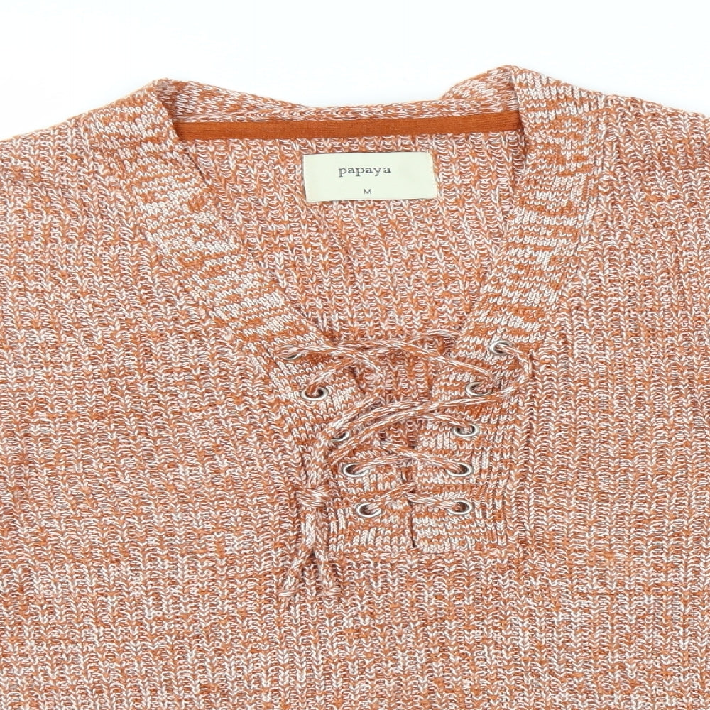 Papaya Womens Orange V-Neck  Acrylic Pullover Jumper Size M