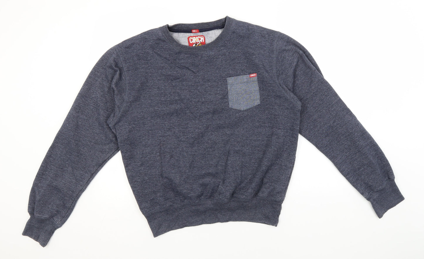 Cinch Mens Blue Round Neck  Polyester Pullover Jumper Size L