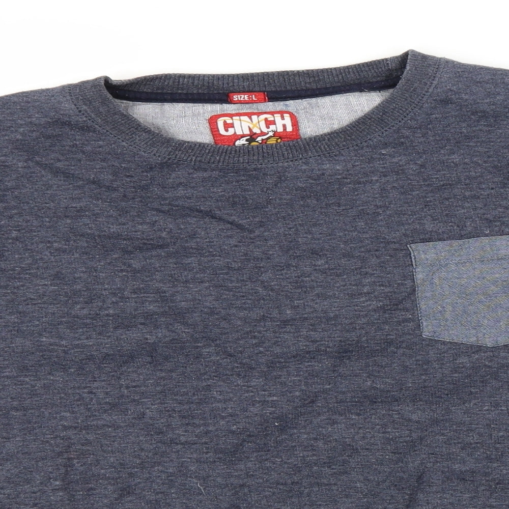 Cinch Mens Blue Round Neck  Polyester Pullover Jumper Size L