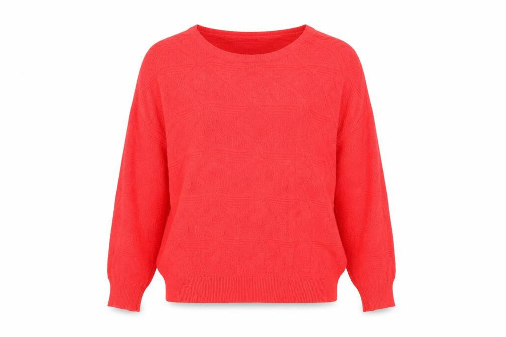 Warehouse Womens Red Round Neck Argyle/Diamond Cotton Pullover Jumper Size 12