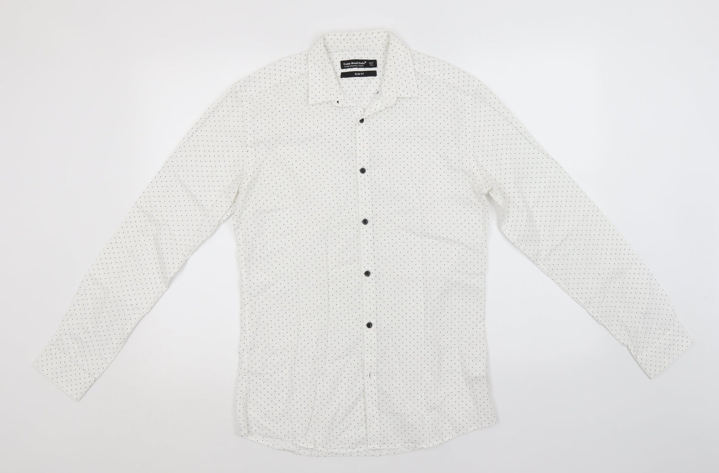 Cedar Wood State Mens White Polka Dot   Button-Up Size 14.5 Collared