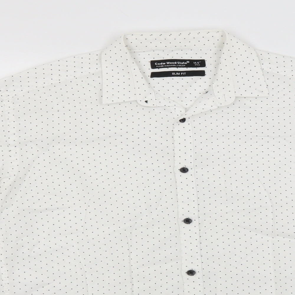 Cedar Wood State Mens White Polka Dot   Button-Up Size 14.5 Collared
