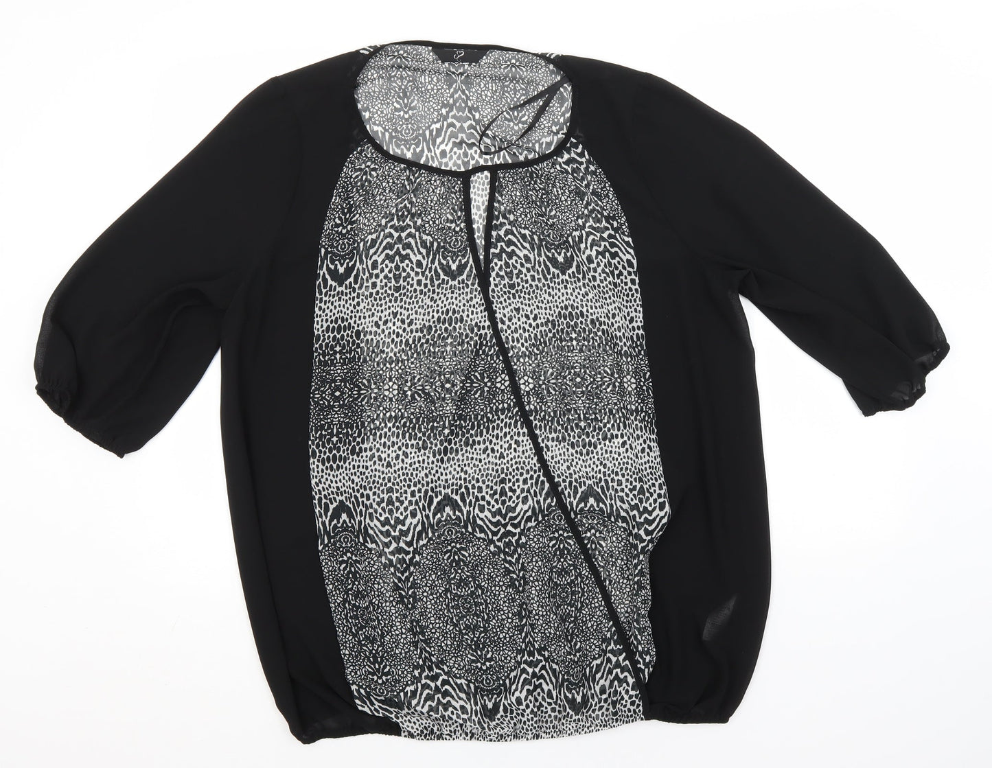 Arcadia Womens Black Animal Print Polyester Basic Blouse Size 16 Round Neck