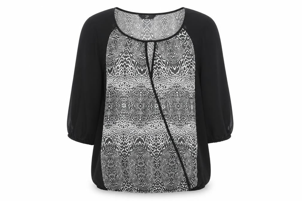 Arcadia Womens Black Animal Print Polyester Basic Blouse Size 16 Round Neck