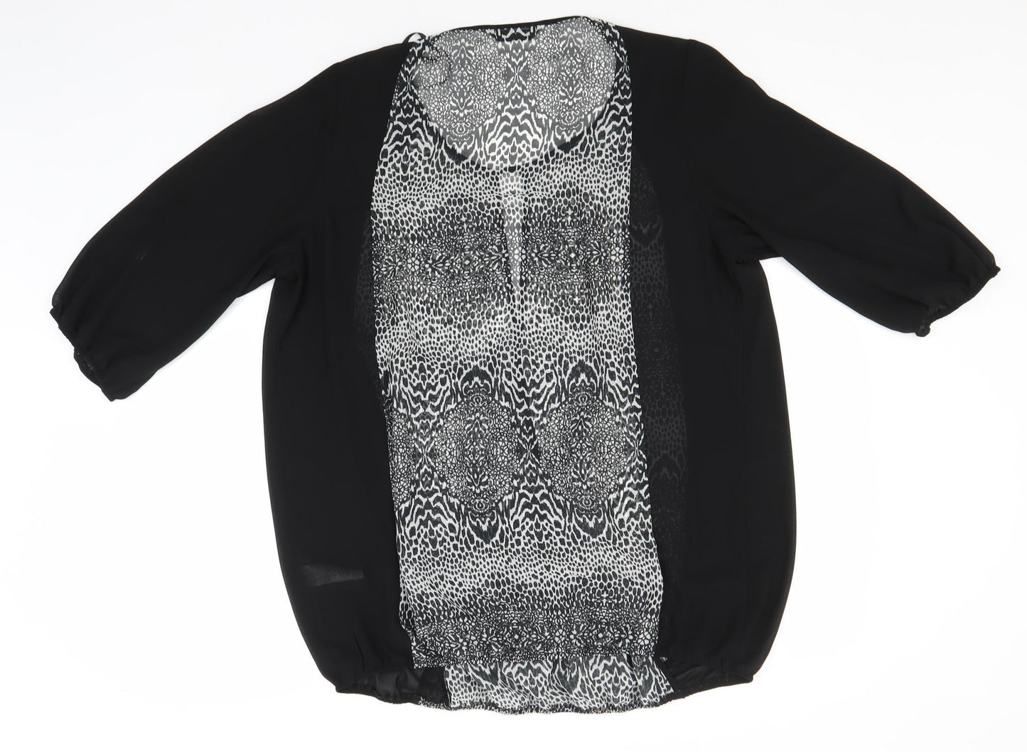 Arcadia Womens Black Animal Print Polyester Basic Blouse Size 16 Round Neck