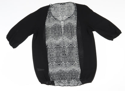 Arcadia Womens Black Animal Print Polyester Basic Blouse Size 16 Round Neck