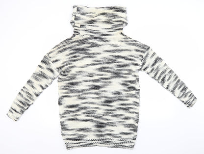 Even & Odd Womens Ivory Roll Neck Striped Acrylic Pullover Jumper Size M