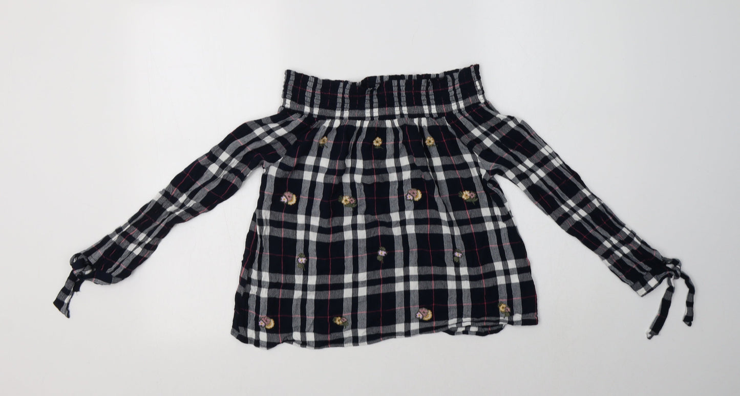 New Look Womens Blue Check Viscose Basic Blouse Size 10 Off the Shoulder