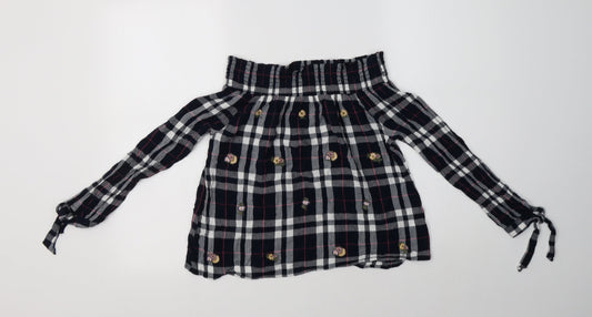 New Look Womens Blue Check Viscose Basic Blouse Size 10 Off the Shoulder