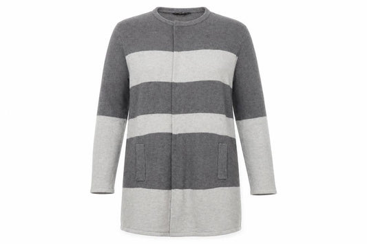 Dorothy Perkins Womens Grey Round Neck Striped Acrylic Cardigan Jumper Size S