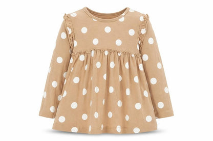 George Girls Brown Polka Dot Cotton Shift  Size 2-3 Years  Round Neck