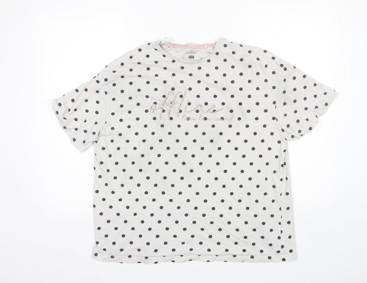 F&F Womens White Polka Dot Cotton Top Pyjama Top Size 12