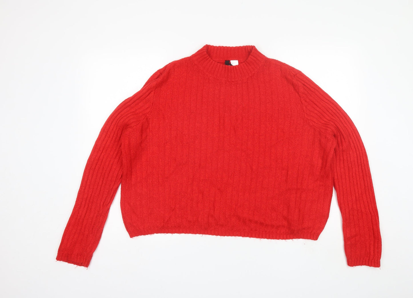 Divided Womens Red Mock Neck  Acrylic Pullover Jumper Size L