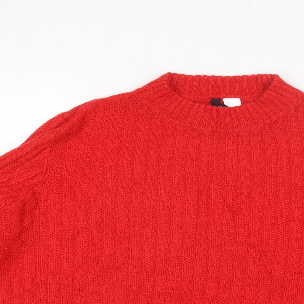 Divided Womens Red Mock Neck  Acrylic Pullover Jumper Size L