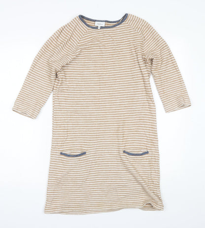 Preloved NEXT Womens Brown Striped Cotton Shift  Size 6  Round Neck - Front