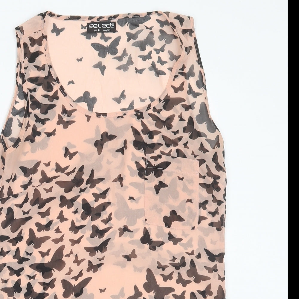 Select Womens Pink  Polyester Basic Tank Size 8 Round Neck