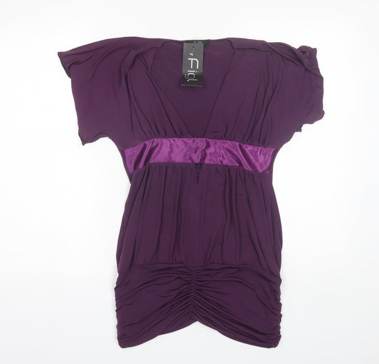 Figl Womens Purple  Polyester Basic Blouse Size 10 V-Neck