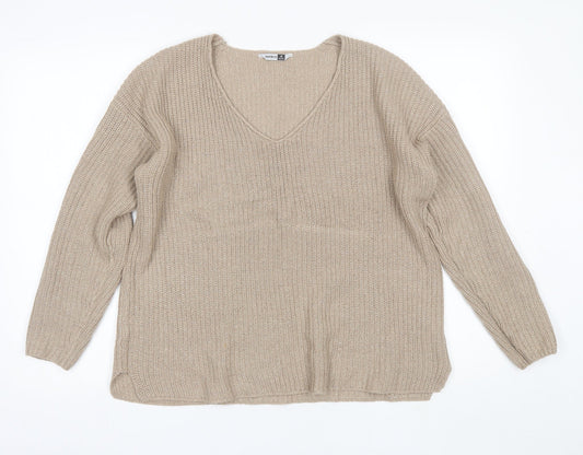 Pep&CO Womens Beige V-Neck  Acrylic Pullover Jumper Size 8
