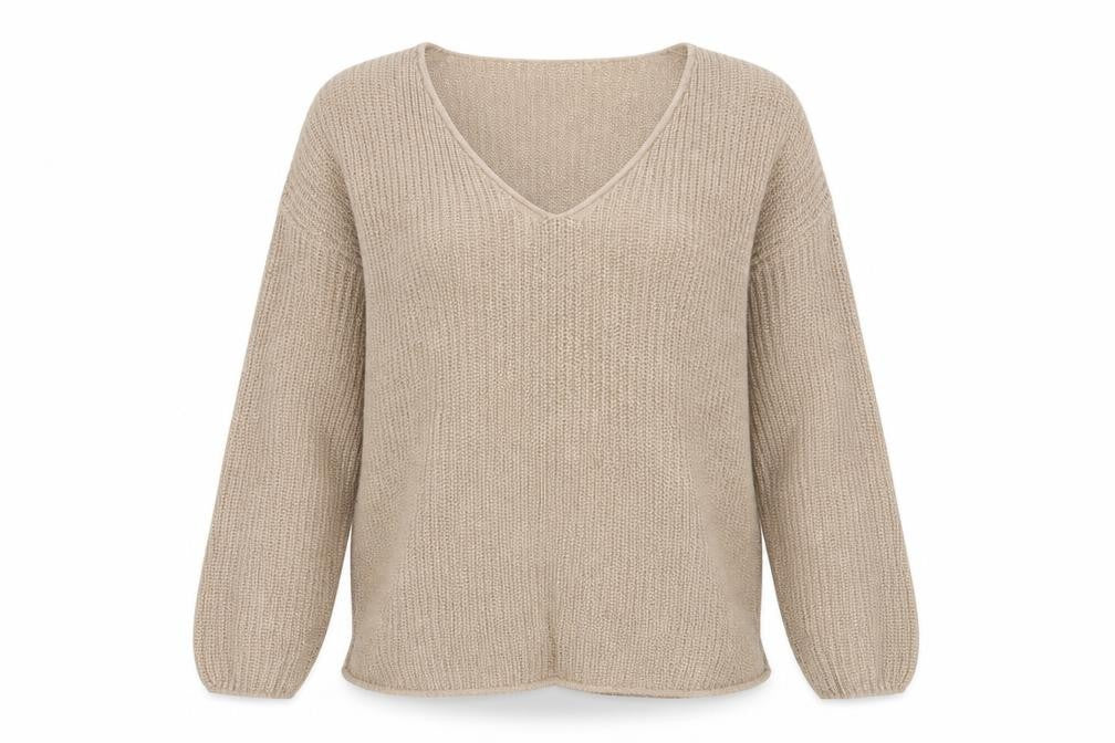 Pep&CO Womens Beige V-Neck  Acrylic Pullover Jumper Size 8