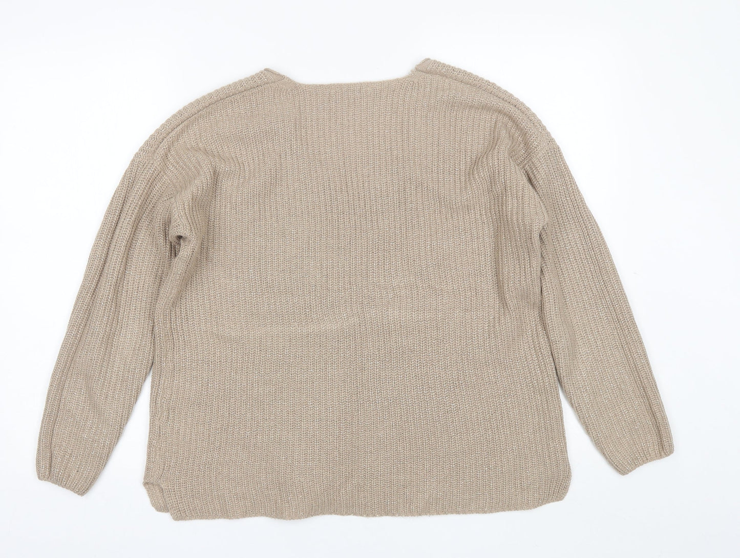 Pep&CO Womens Beige V-Neck  Acrylic Pullover Jumper Size 8