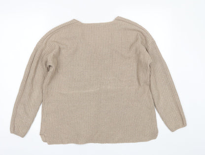 Pep&Co Womens Beige V-Neck  Acrylic Pullover Jumper Size 8